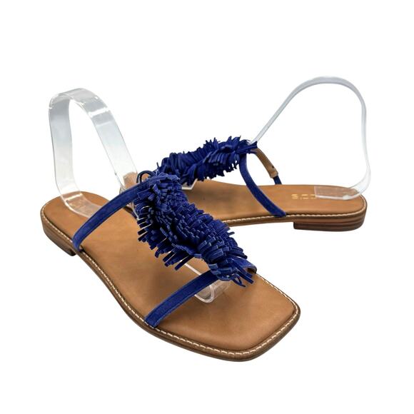 Chico's NEW Delray Royal Cobalt Blue Suede Fringe Slide Cushioned Summer Sandals - Picture 2 of 11